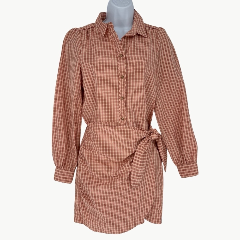 Sézane Jamey Linen Blend Wrap Shirt Mini Dress Size EU 36 US 4 Rose Pink - Picture 2 of 14